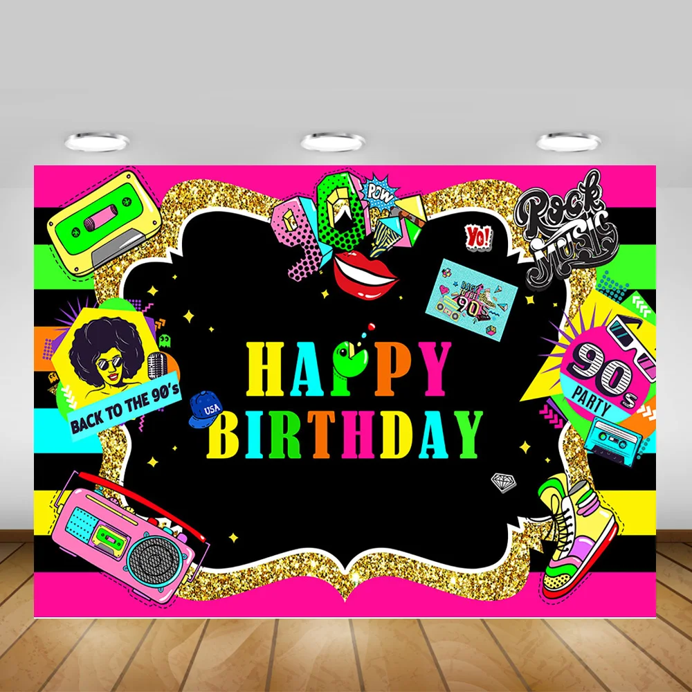 

90's Theme Happy Birthday Party Backdrop Back to the 90's Graffiti Rock Music Photography Background Customize Photo Background