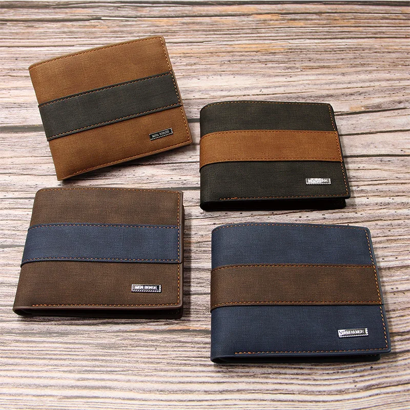 New men's short matte wallet multi-card bit large-capacity fashion youth retro men's wallet.
