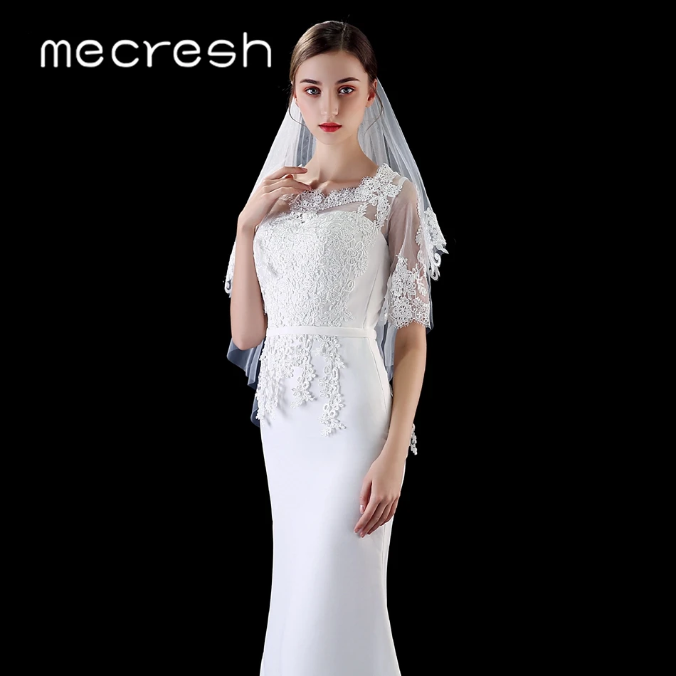 Mecresh двухслойная кружевная Цветочная Фата с гребнем белого бежевого цвета длиной