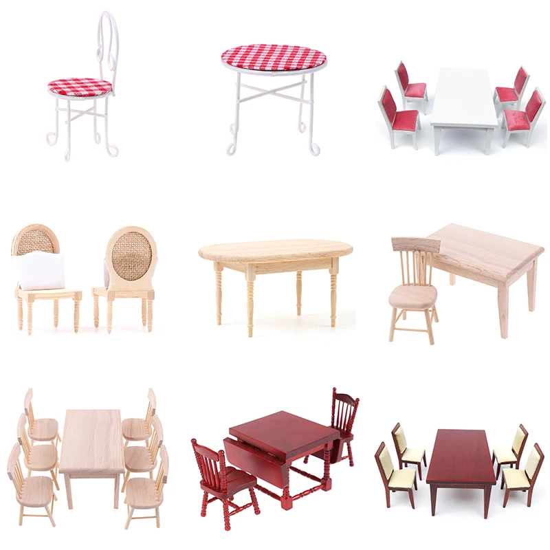 

1Set 1/12 Dollhouse Miniature Furniture Wooden Dining Table And Chair Set Pretend Play Simulation Furniture Toys