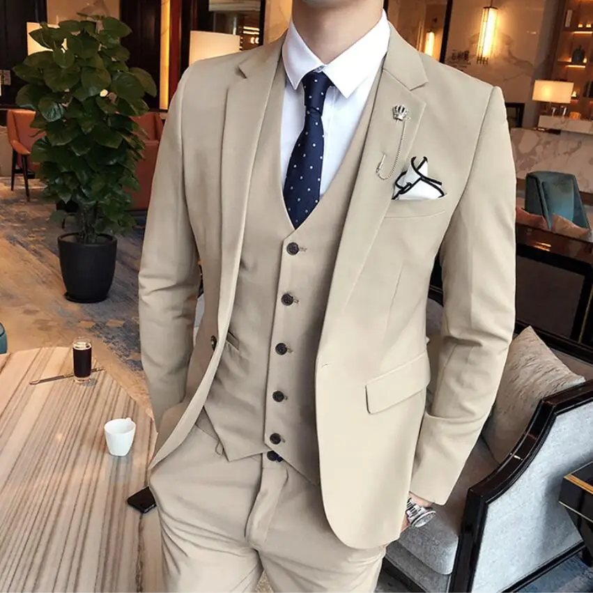 (Куртки + жилет брюки) 2019 премиум бренд мода мужская из чистого хлопка бизнес