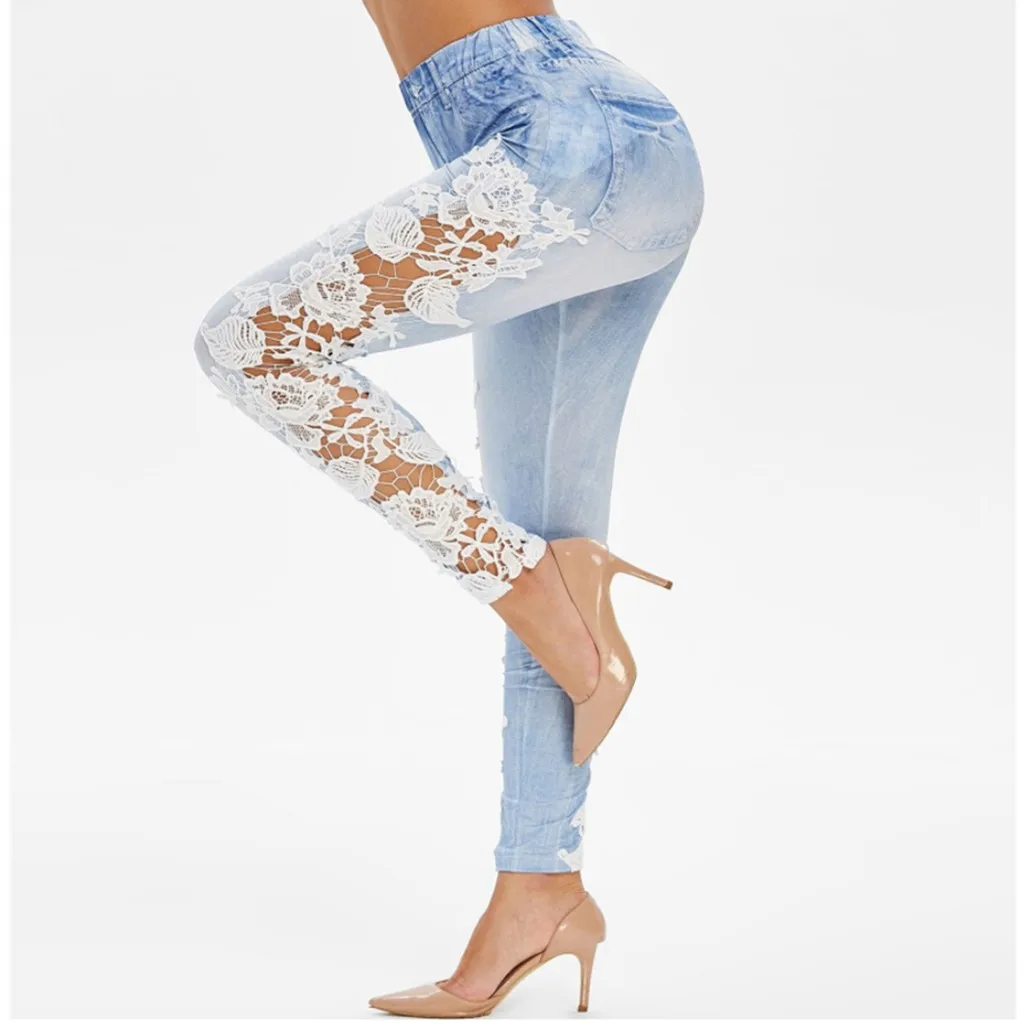 SAGACE женские модные кружевные джинсы с вырезами обтягивающие узкие брюки
