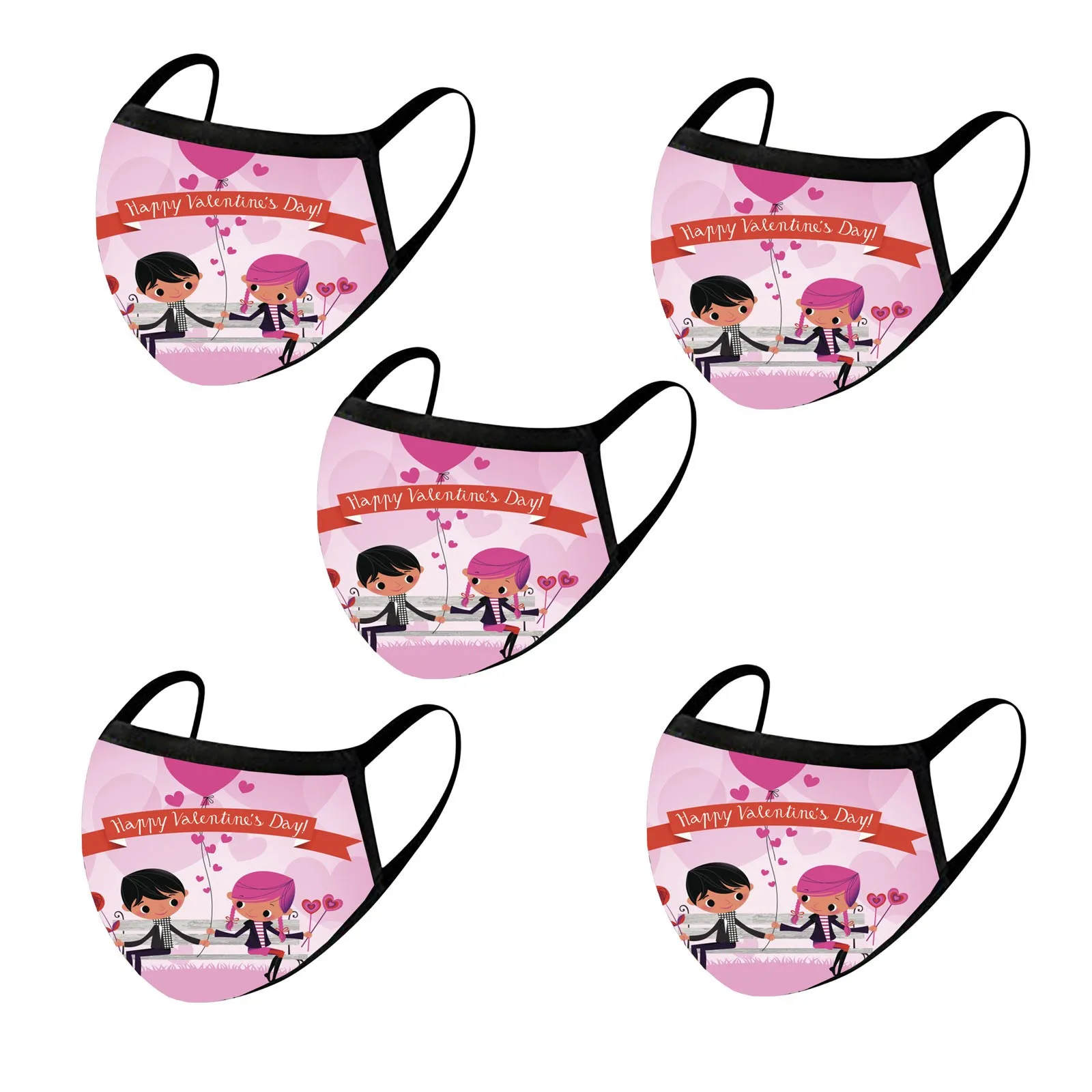 

5PC mascarilla Adult Fashion Printed Face Mask Washable Reusable Valentine's Day Mask Windproof Mask Heart Print Mouth Mask #N16
