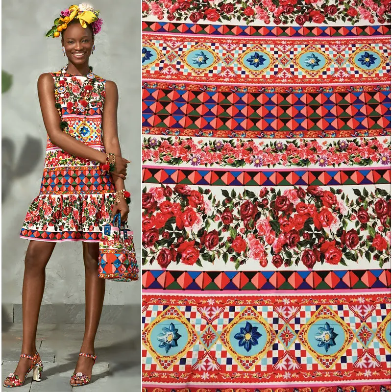 

70x142cm customized natural 100% cotton rose printed clothing handmade DIY shirt children's fabric cloth for dress material