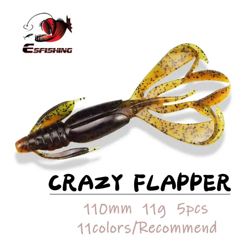 ESFISHING Pesca силиконовая приманка для рыбалки Мягкие приманки Crazy Flapper 110 мм 11 4 г 5 шт