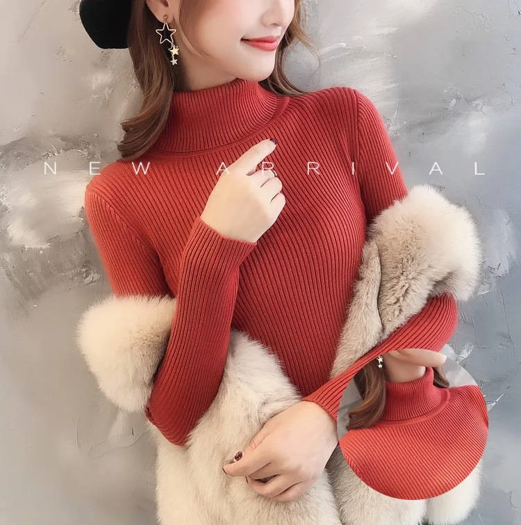 

Core Spun Yarn Women's Sweater New Fashion Casual Long Sleeve Spring Autumn Slim Stretch COTTON Office Lady Solid Top Houthion
