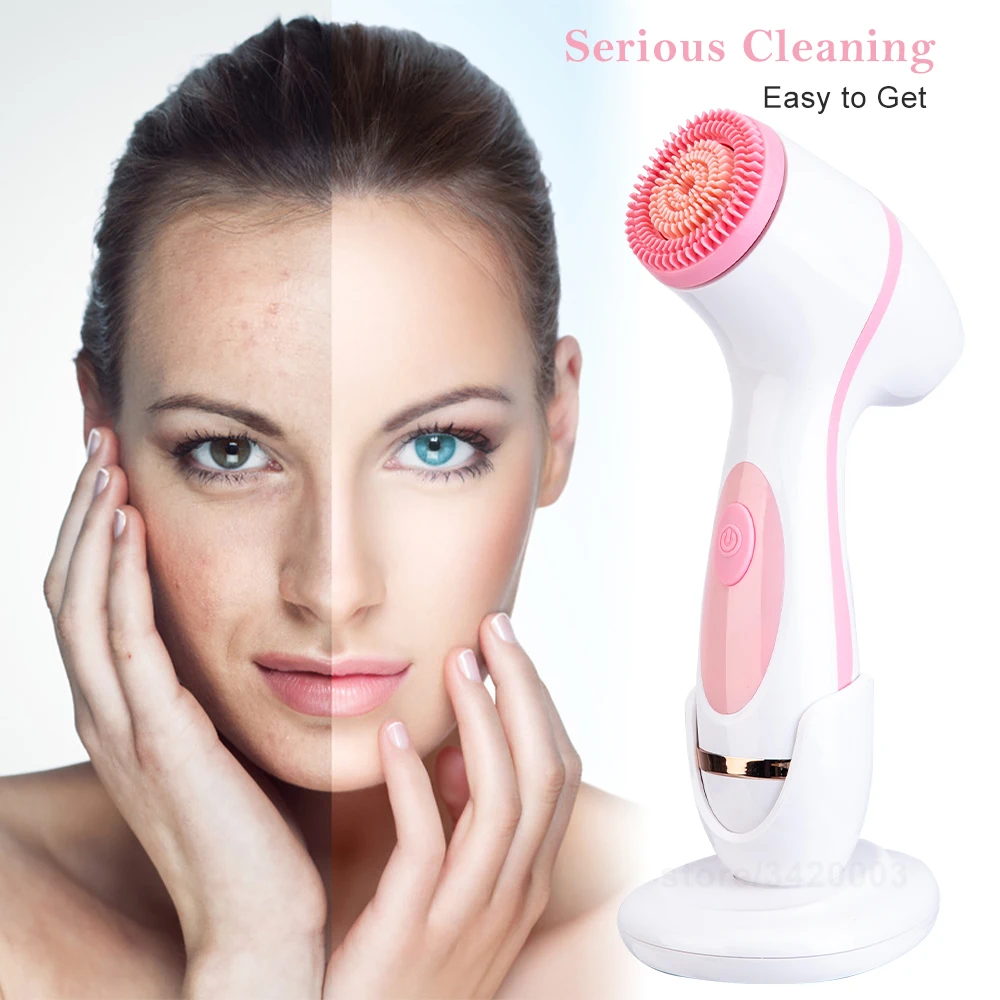 

3 In 1 Silicone Facial Cleansing Brush Waterproof Electric Face Brush Rotating Blackhead Removal Acne Pore Face Cleaner Massager