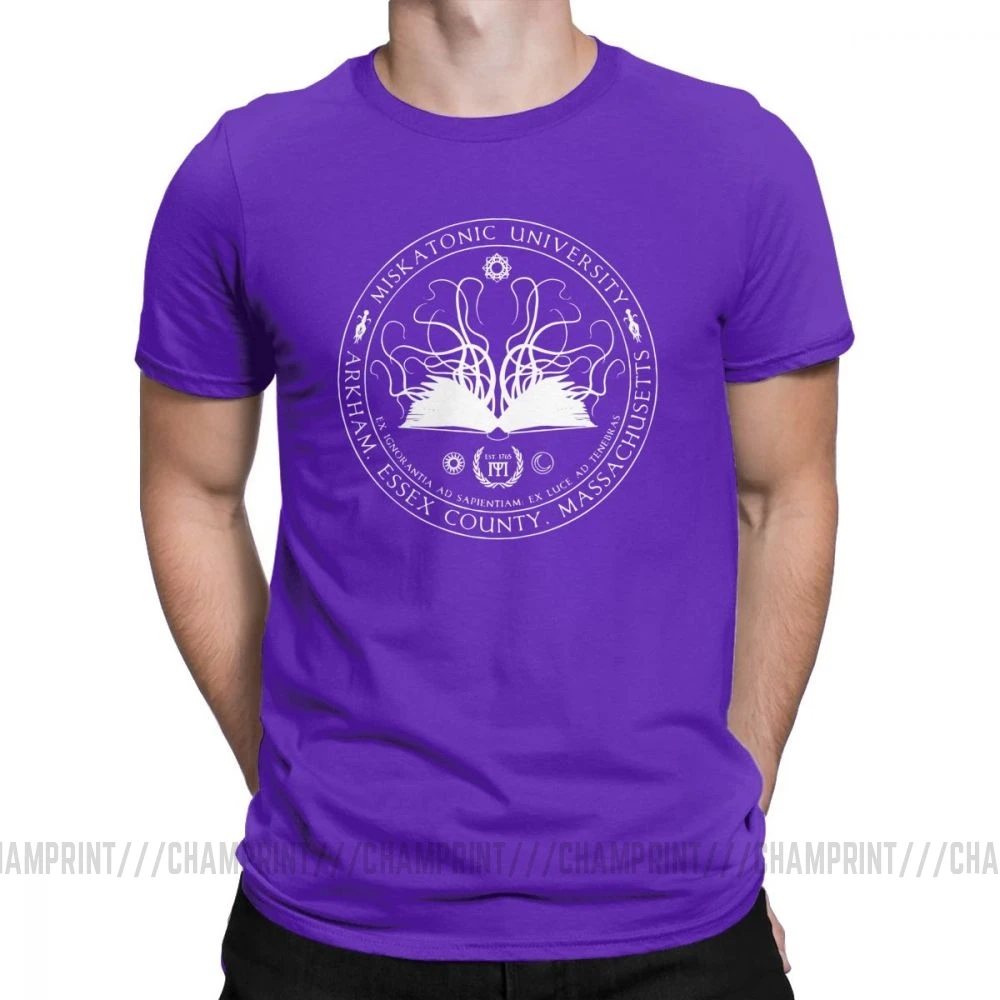 Фиолетовый Miskatonic Sigil Call Of Cthulhu, мужские футболки, Miskatonic loveccraft Arkham, хлопковые футболки с короткими рукавами, футболка с круглым вырезом, топы - Цвет: Фиолетовый