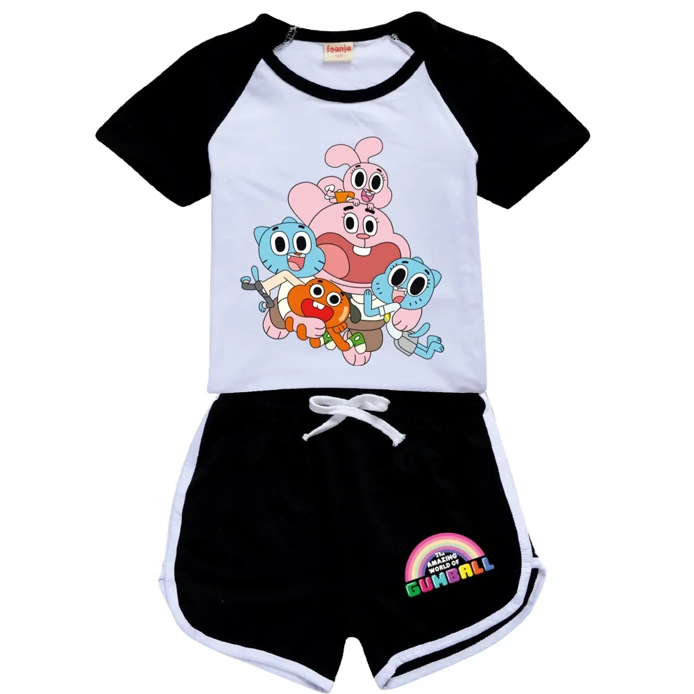 

2021 Summer Kids Boys Clothes Sets Girls gumball amazing world T-Shirts + Sports Shorts 2PCs Outfits Toddler Boys Clothing Set