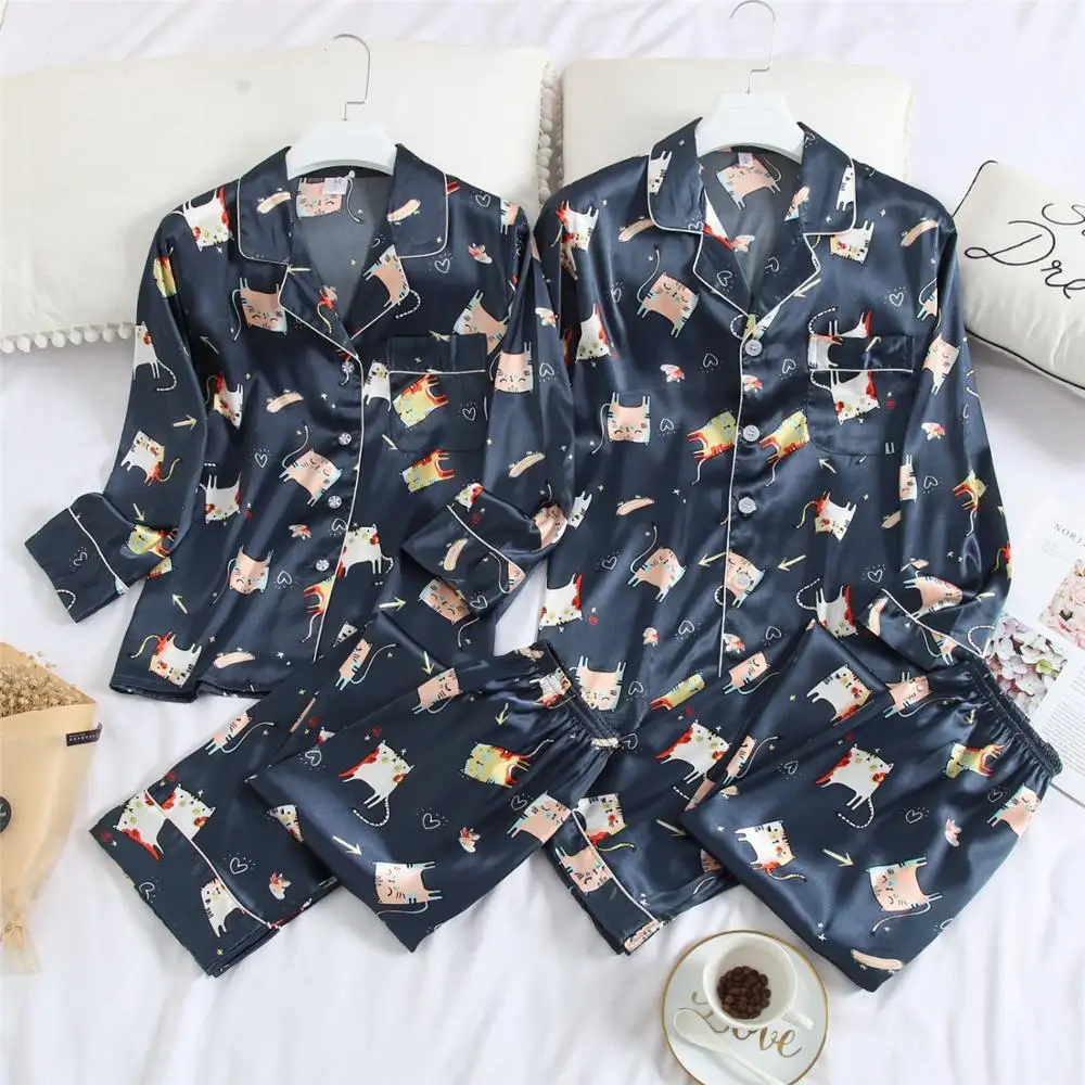 FZSLCYIYI пижамы для влюбленных женщин с длинным рукавом шелковые атласные пижамные