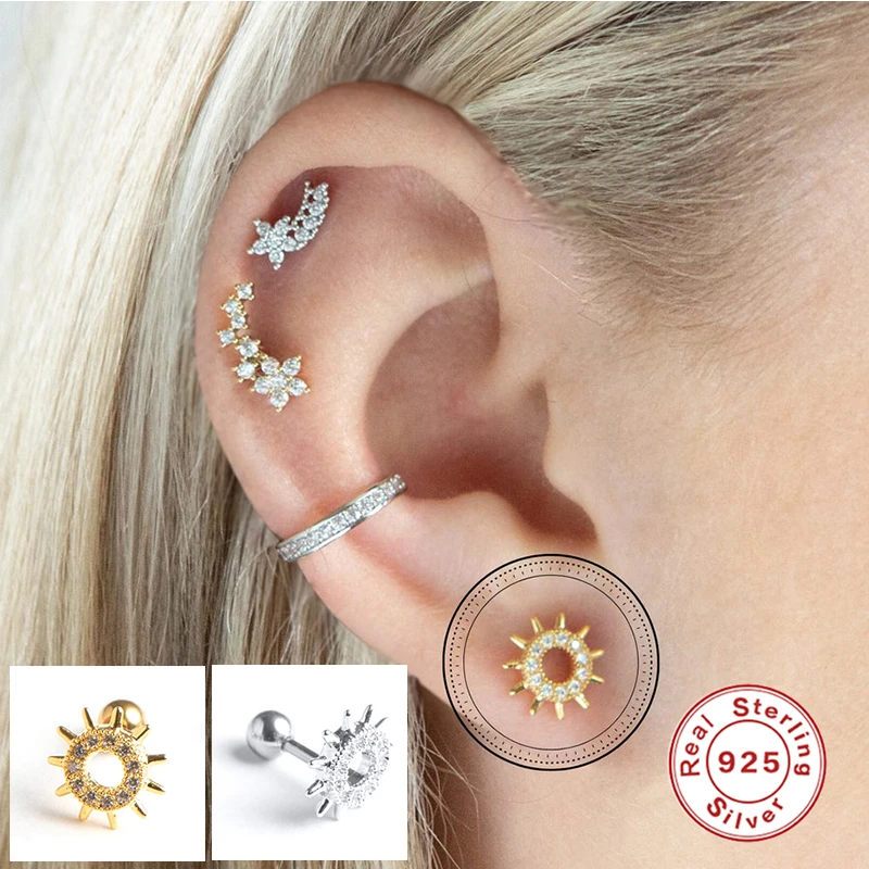 Серьги-гвоздики Женские квадратные из серебра 925 пробы с подсолнухом листом