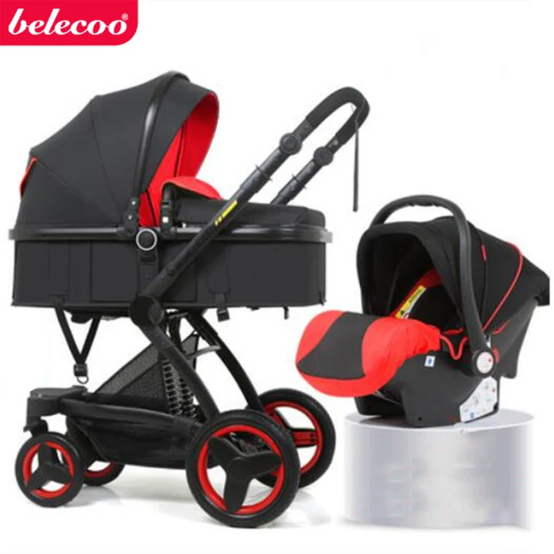 belecoo коляска детская 2 в 1 / 3 в 1 коляска Эко-кожа Высокий пейзаж складная переносная тележка Россия - Цвет: BP-05