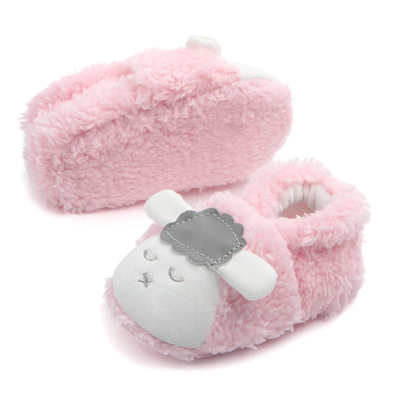 

Pink and white cartoon sheep coral fleece baby toddler shoes 12cm-1 pairs