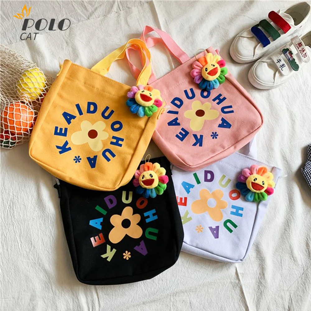 Студенческие Мультяшные холщовые сумки на плечо милая женская сумка с цветами