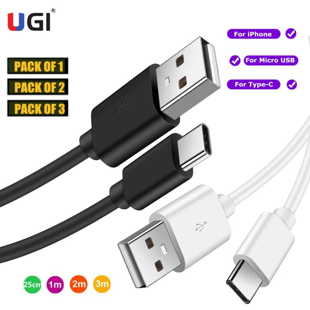 

UGI 1/2/3 Pack Fast Charging Cable Micro USB Android Cable Type-C USB C Cable Charger For Samsung S10 S9 S8 S7 OnePlus HTC Pixel