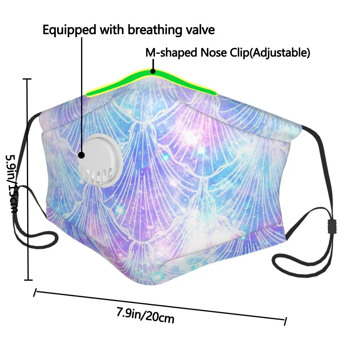

Mermaid Galaxy Prints Breath Valve Mouth Mask Dust Proof Washable Reusable Masks Unisex Mouth Muffle for Man Women