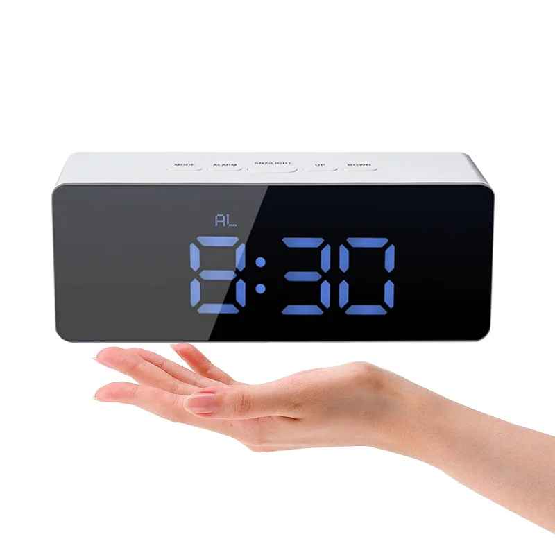 

Led Mirror Alarm Clock Digital Rectangular Temperture Silent Luminous Snooze Table Desk Clock Bedroom Office Kitchen LED Timer