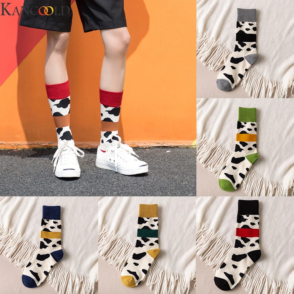 KANCOOLD Christmas Women's Trend Cow Printing Bright Color Socks In The Tube Casual Cotton Fashion Creative Cute New | Женская