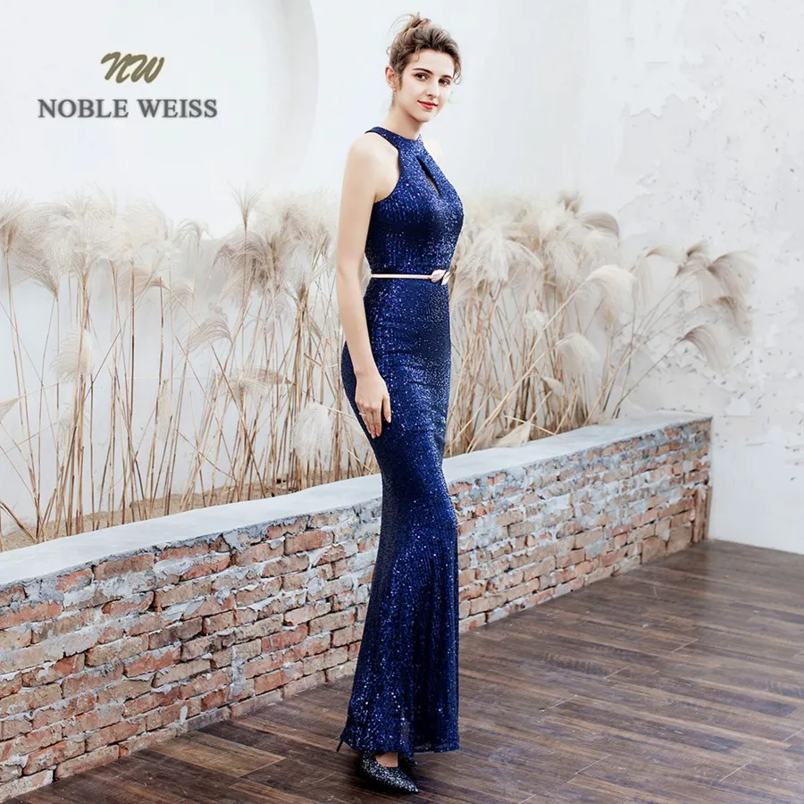 Вечерние платья Длинное Черное женское платье с лямкой на шее вечернее