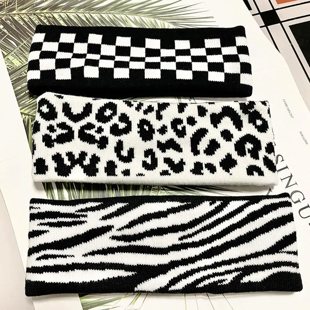 

2021 Vintage Zebra Pattern Knitted Hair Band Street Elastic Yoga Sports Headband Narrow Wool Hair Band Unisex Adult Headbands