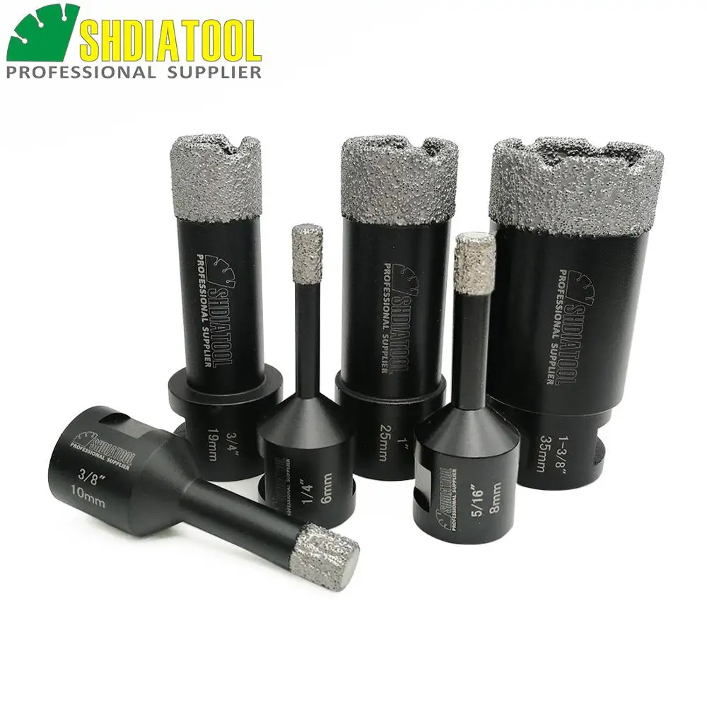 SHDIATOOL 5pcs/set Vacuum brazed diamond Dry drilling bits Dia 6mm+8mm+10mm+19mm+25mm+35mm with 5/8-11 connection Drill bits