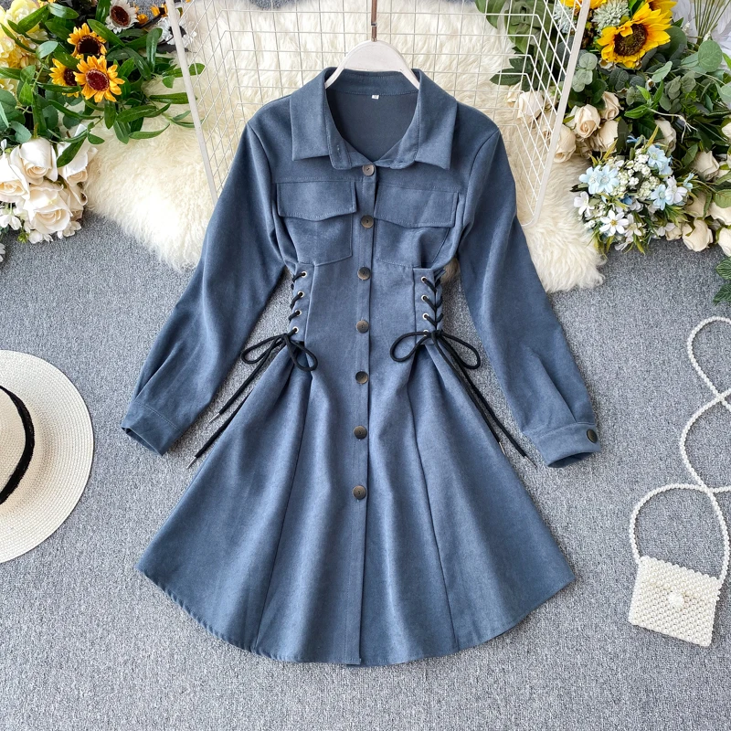 Весеннее женское модное платье элегантное с вырезом и длинным рукавом на