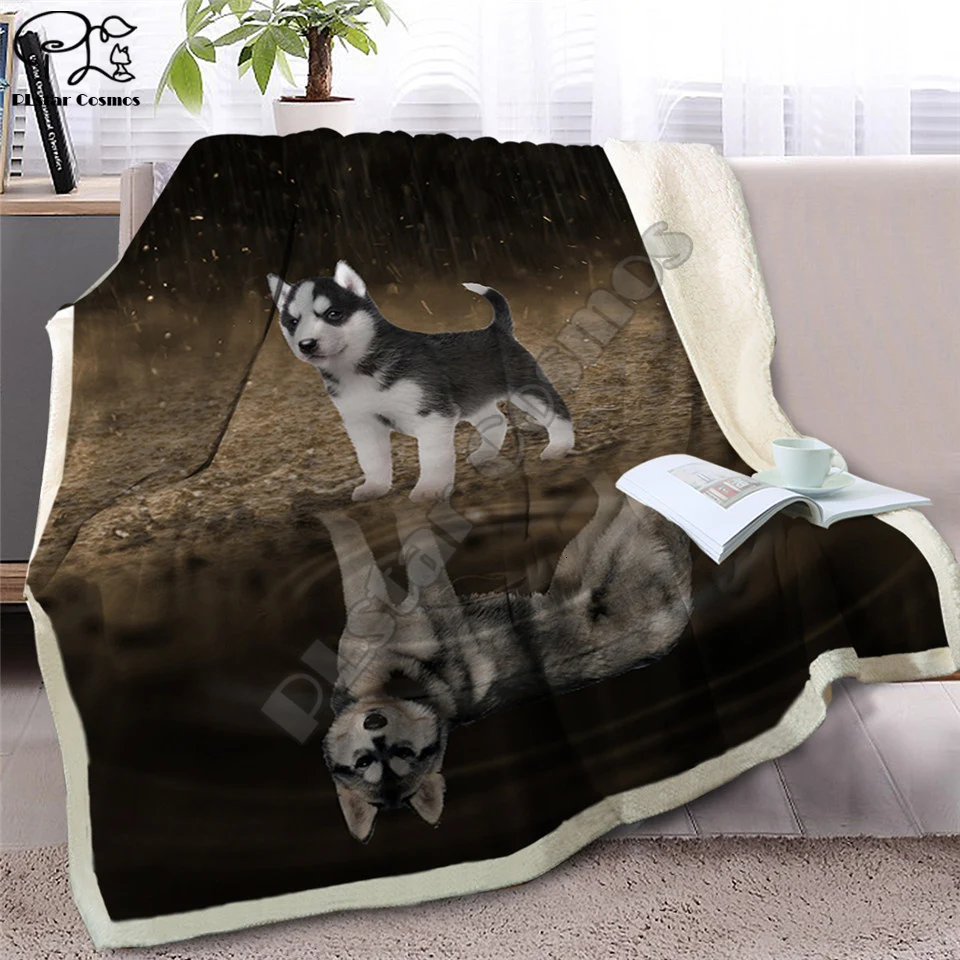 Pug Sherpa Blanket on Beds Animal Throw for Kids Dog Reflection Bedspread 3D French Bulldog Puppy Sofa Cover style-7 | Дом и сад
