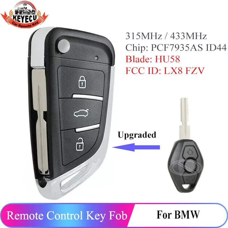 KEYECU обновления удаленное брелок 315 МГц/433 МГц PCF7935AS ID44 чип для BMW EWS 1998 2009 HU58 LX8