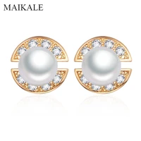 maikale exquisite flower pearl stud earrings for women top quality zirconia gold color small earring party jewelry charm gifts