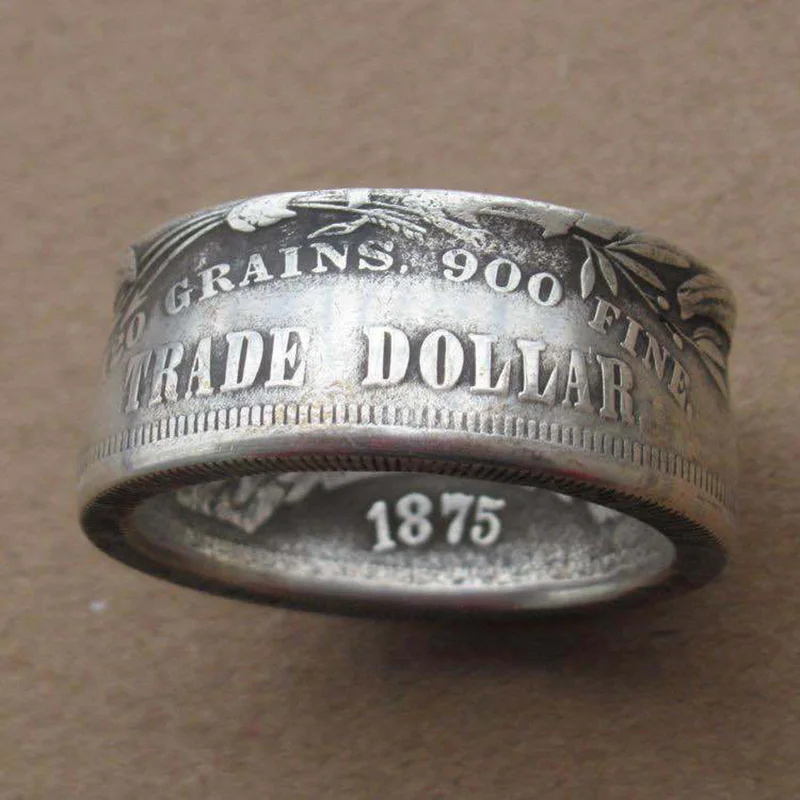 American Morgan Coin Rings Handmade Vintage Morgan 1875 Carved "the United State of American" Ring Men Collecting Jewelry