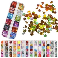 3d ultra thin maple leaf nail sequins round glitter mini maple snowflake butterfly 12 color mixed nail decoration accessories