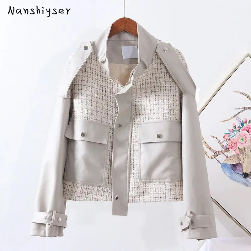 

Куртка женская осенняя из искусственной кожи, с воротником-стойкой