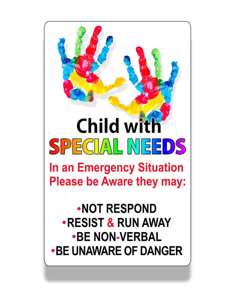 

Palm Children Special Needs Emergency Alert Sticker Car Van Window Bumper Car Decal 3 Width 5 Height.