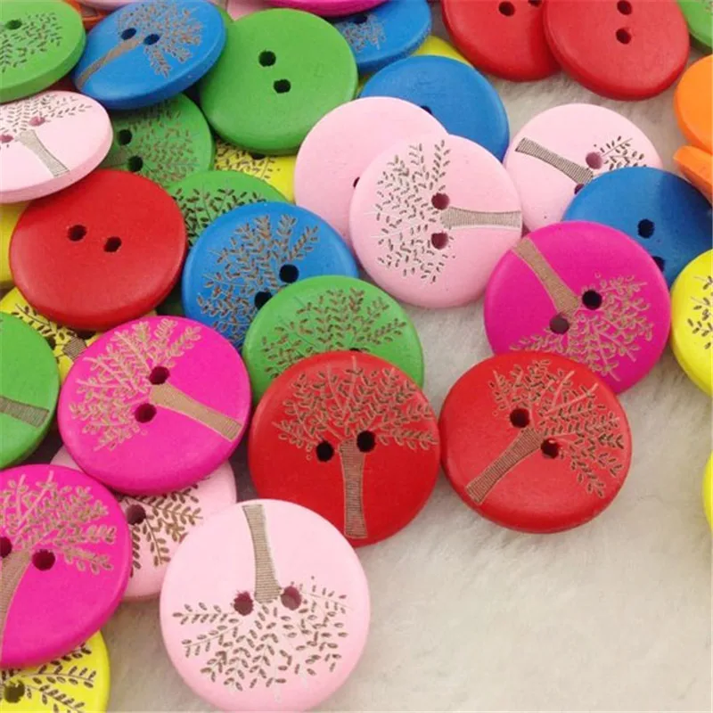 

25pcs 20mm Mix Print Tree Wood Buttons Sewing Crafts Accessories WB191