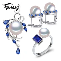 fenasy 925 sterling silver necklace natural pearl jewelry sets for women bohemian stud earrings sapphire pendant party rings