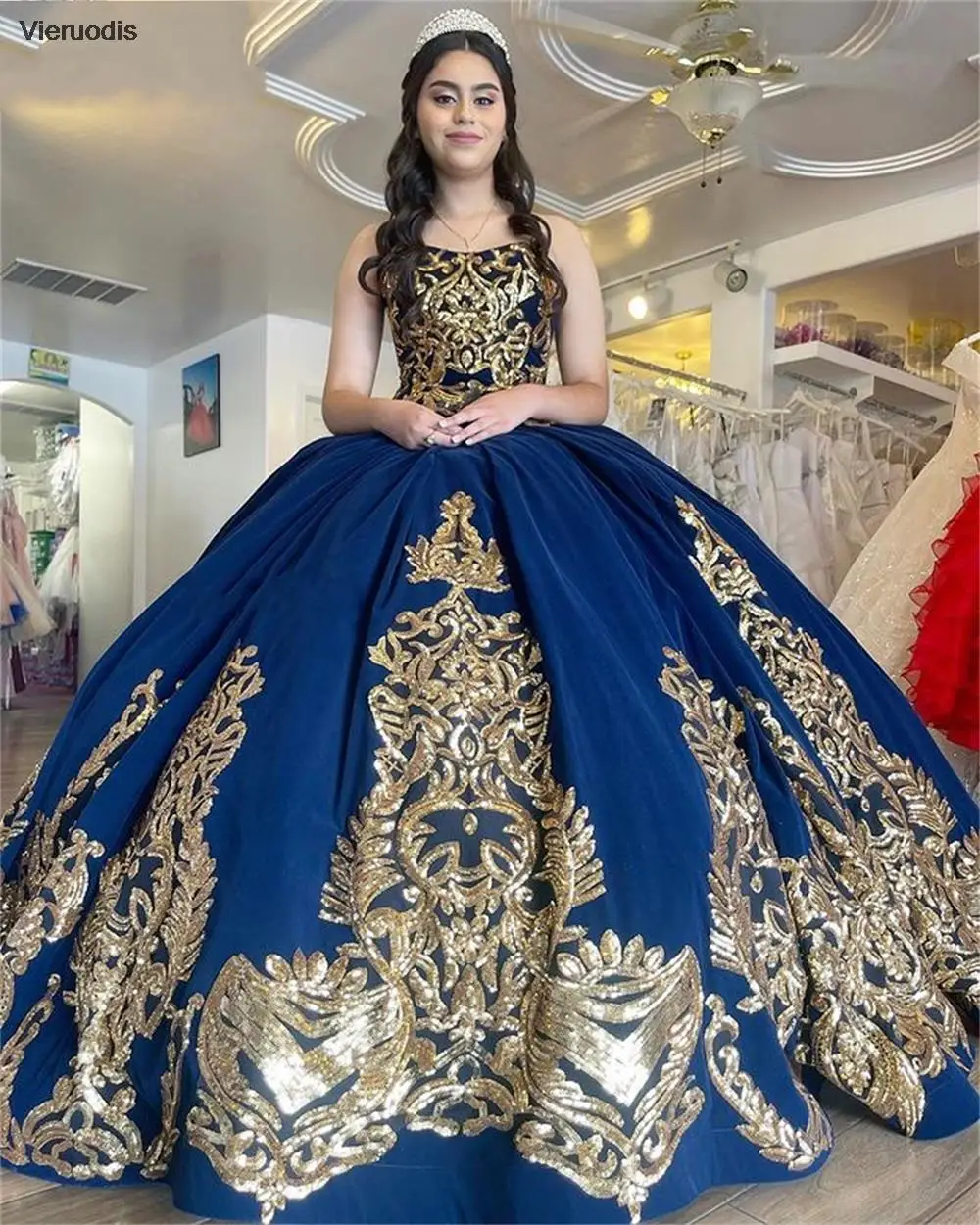 Темно-синее бальное платье платья для Quinceanera Съемные Блестки аппликация милое 16