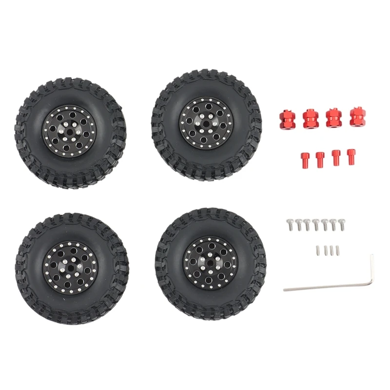 

4PCS 1.0 Metal Beadlock Wheel Rims Tires Set with Hex Adaptor for 1/24 RC Crawler Car Axial SCX24 90081 Upgrade Parts