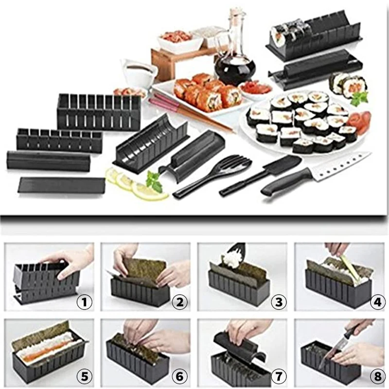 

11pc DIY Sushis Maker Sushis Kitchen Tool Making Machine Roller Rice Mold Sushis Vegetable Meats Rolling Kitchen Gadgets J2Y