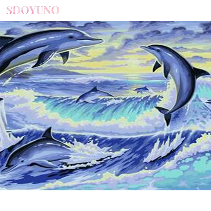 

Акриловая краска для рисования по номерам SDOYUNO, Дельфина, животные на холсте, 40x50 см, бескаркасные diy картины по номерам, наборы масляных крас...