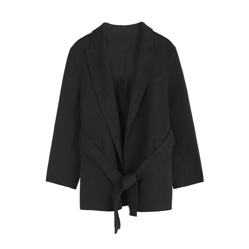 

Women's Transition New Autumn 2021 Coat Simple Wool Jacket Spring/Autumn Adjustable Waist Turn-down Collar Winter