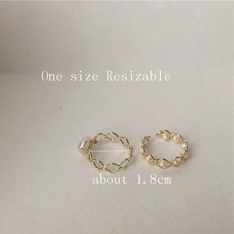 

2021 New Chic Geometric Braided Natural Baroque Pearl Metal Open Rings for Women Gold Color Ring Jewelry