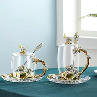 hand made enamel flower glass mug coffee cup scented tea mugs milk lemon juice cup glass lover gift couple mug drinkware