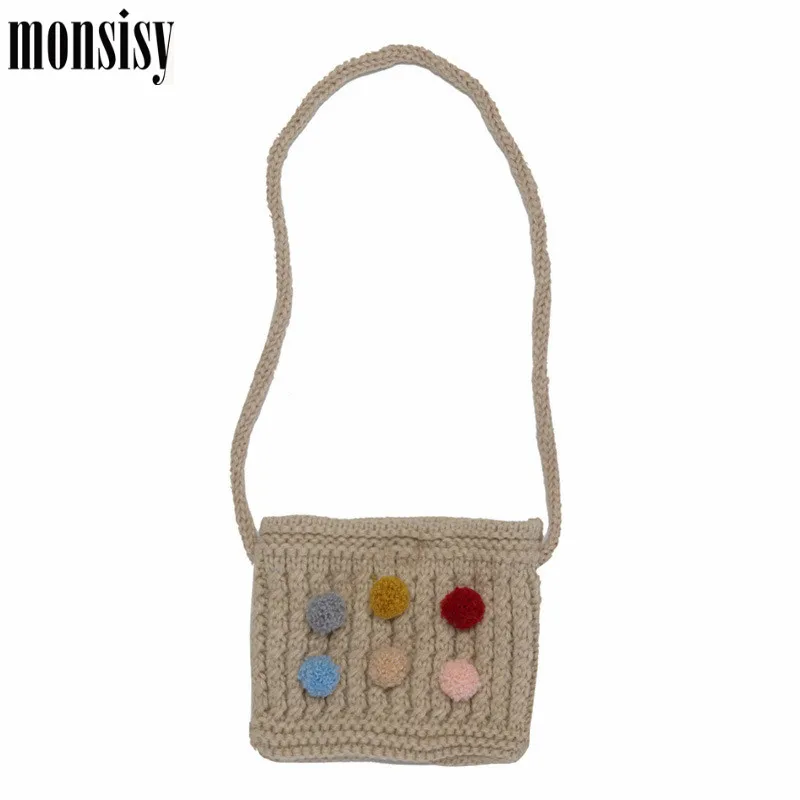 Monsisy/Зимняя шерстяная сумка через плечо для мальчиков и девочек вязаная сумочка