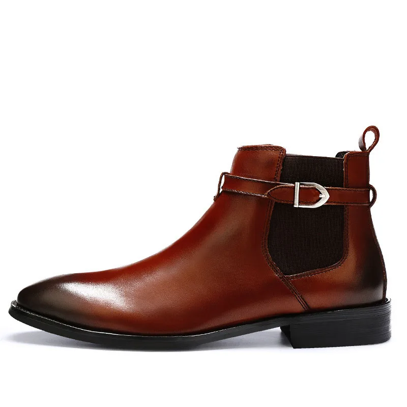 

QYFCIOUFU High Quality Men Genuine Cow Leather Buckle Ankle Boots Handmade Square Toe Formal Ankle Boots Luxury Mens Dress Boots