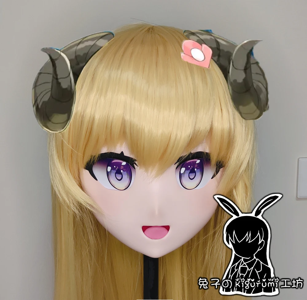 

(R-Mask 07) BJD Crossdresser Doll Cosplay Mask Full Head Girl Resin Anime Tsunomaki Watame Kigurumi Cosplay Mask