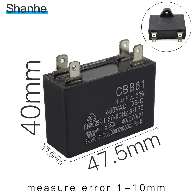 450V конденсатор моторного двигателя потолочный вентилятор вытяжной CBB61 1 мкФ 1,5 мкФ 2 мкФ 2,5 мкФ 3 мкФ 3,5 мкФ 4 мкФ 5 мкФ 6 мкФ 8 мкФ 10 мкФ