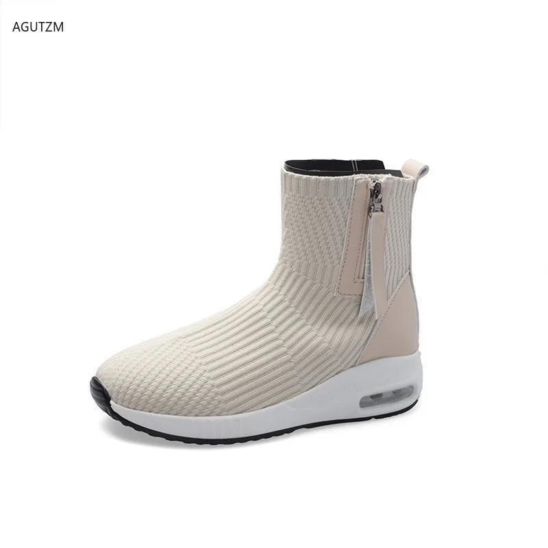 

Women casual Shoes knitting Ankle Boots for Women Fashion Black High Top Shoes WomanAutumn Martin Boots thick bottom Sock Boots