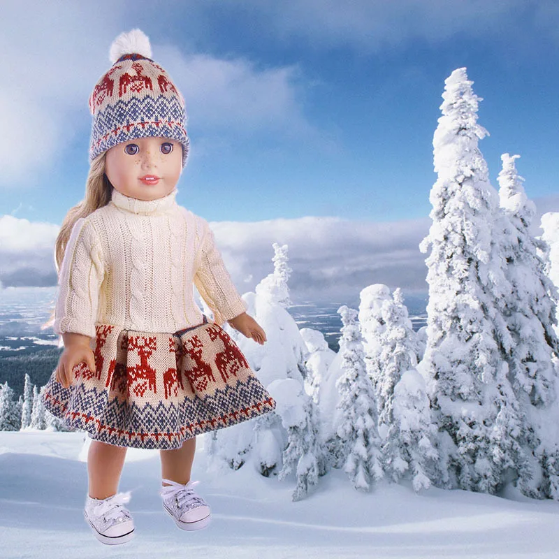 Модная одежда комплект из 2 предметов платье-свитер + вязаная шапка подходит для