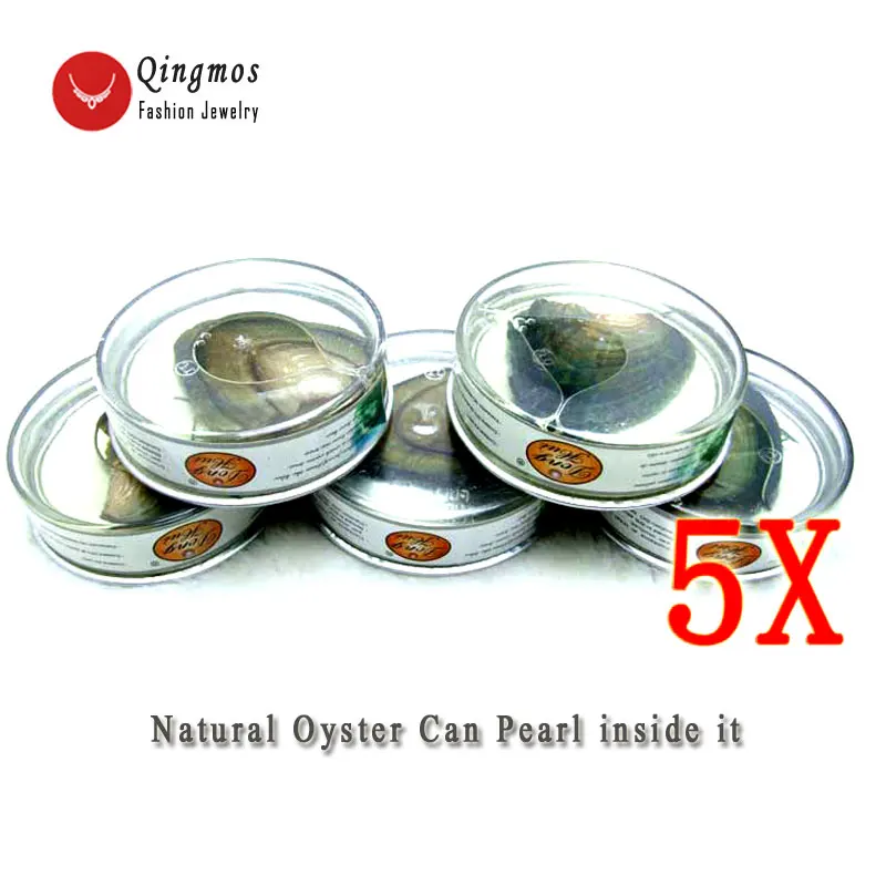 Qingmos Wholesale 5X Wish Pearl Cans with Natural Oysters and Natural Rice Freshwater Loose Pearl Inside Child Gift los526