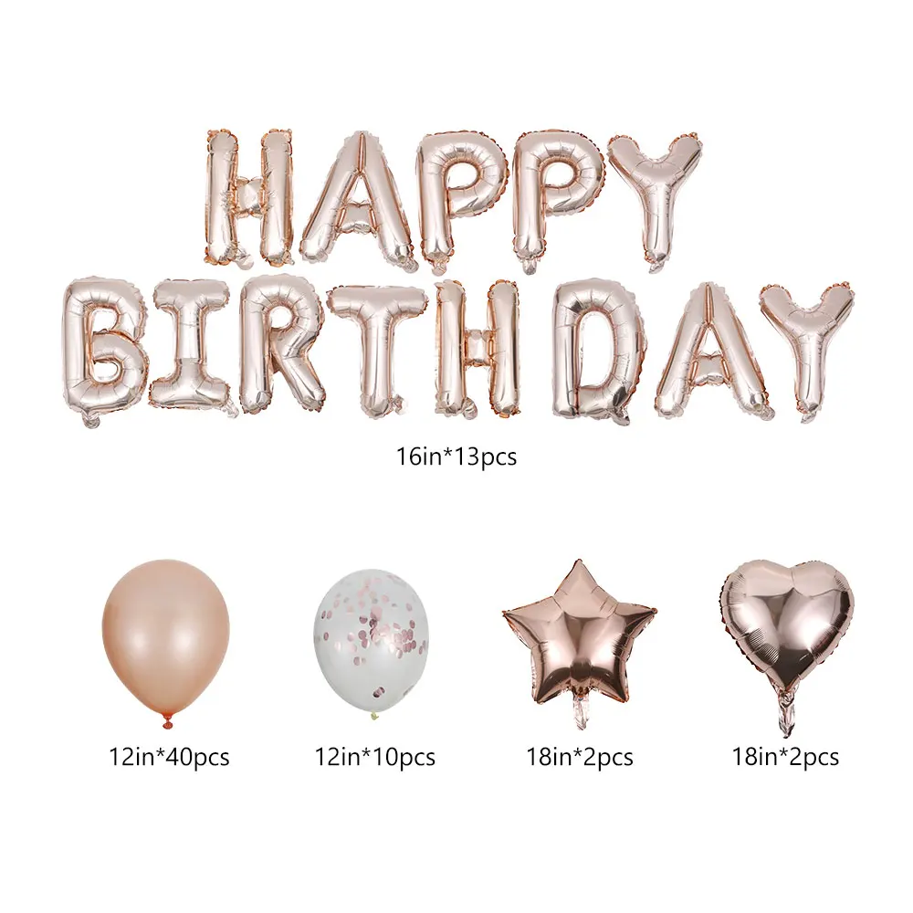 

69pcs Rose Gold Wedding Birthday Party Balloons Happy Birthday Letter Foil Balloon Baby Shower Anniversary Event Party Decor